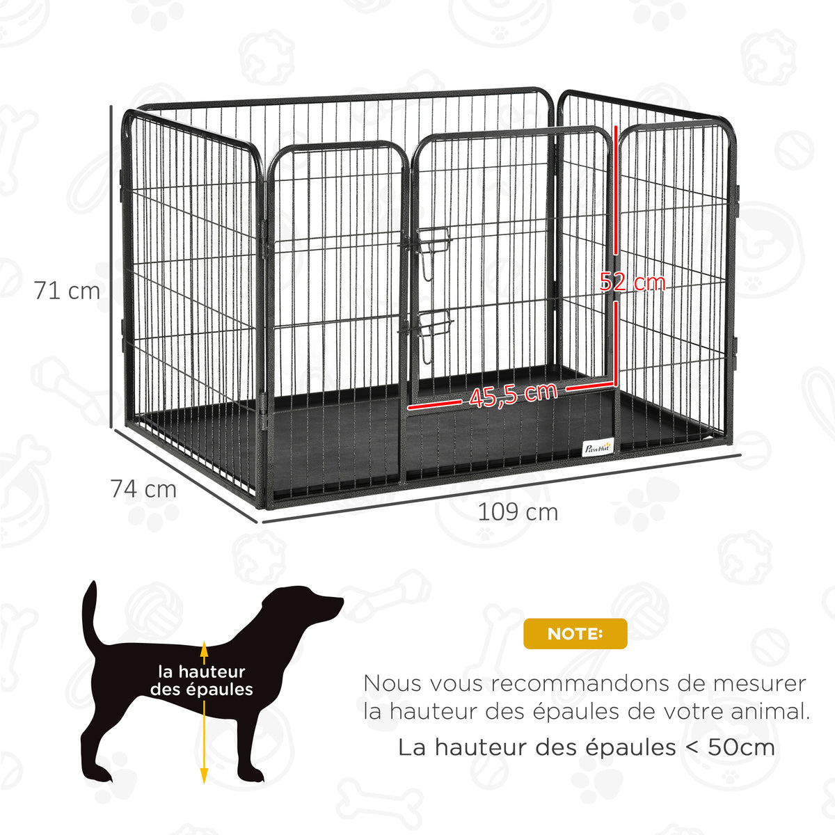 Enclos parc pour chien 4 panneaux en métal grillagé avec Porte Verrouillable, dim. 109L x 74l x 71H cm-2