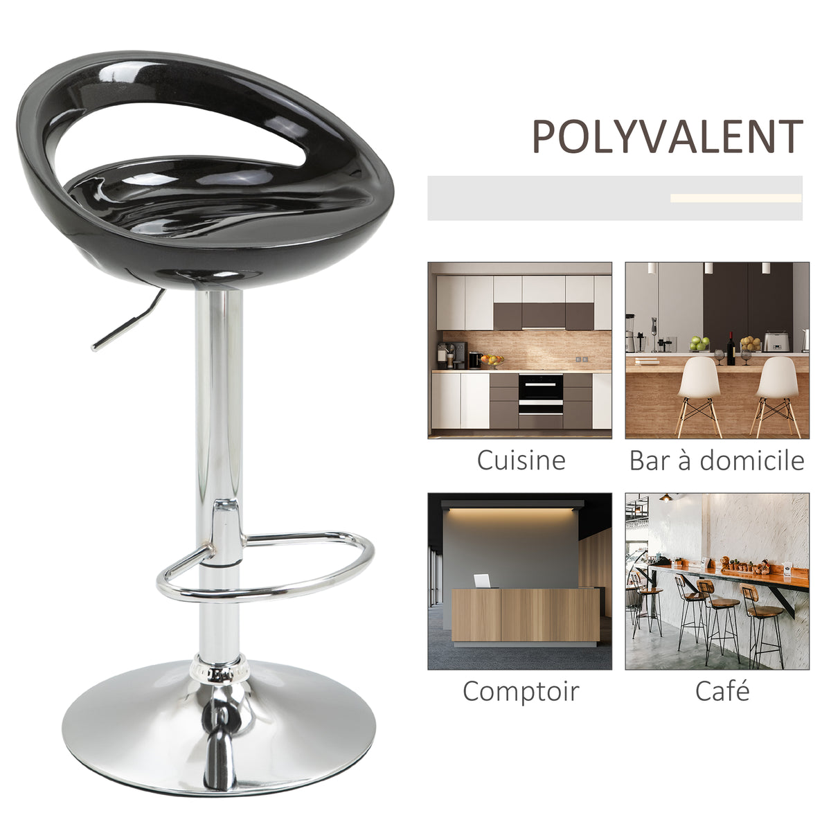 Lot de 2 tabourets de bar chaises de bar hauteur réglable dossier et repose-pieds pivotant à 360° 46x41x76-96cm noir-6