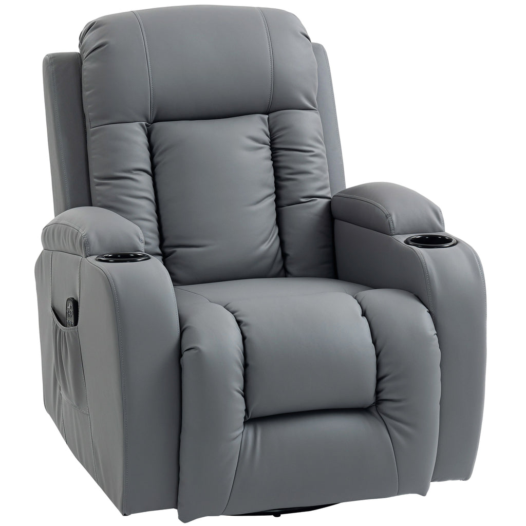 Fauteuil Inclinable de Massage et Chauffage, Fauteuil de Relaxation, Dossier Réglable, Pivotant, 82x99x103cm, Gris Clair-0