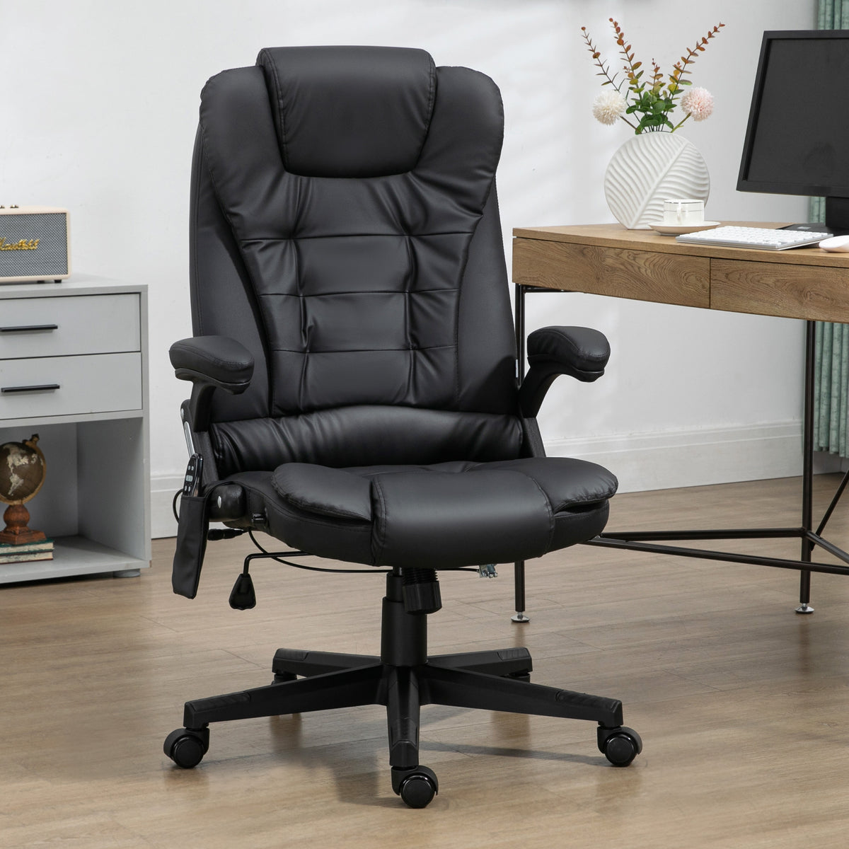Fauteuil de bureau massant et chauffant électrique fauteuil bureau ergonomique revêtement synthétique noir-9