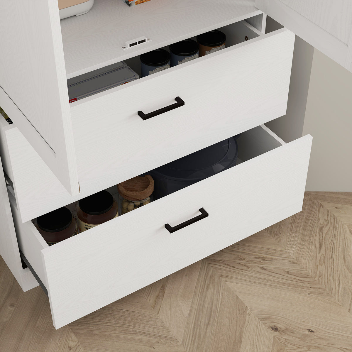 Armoire de cuisine buffet cuisine vaisselier meuble de rangement avec placard, 2 tiroirs et étagères réglables, crème-9