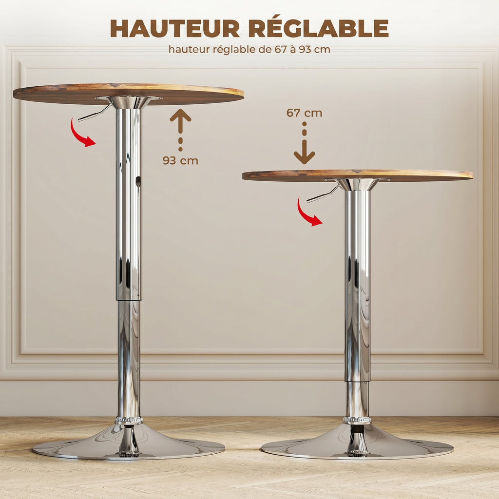 Table de Bar Table Bistro Mange-debout Hauteur réglable 67-93 cm Plateau pivotant 360° marron-3