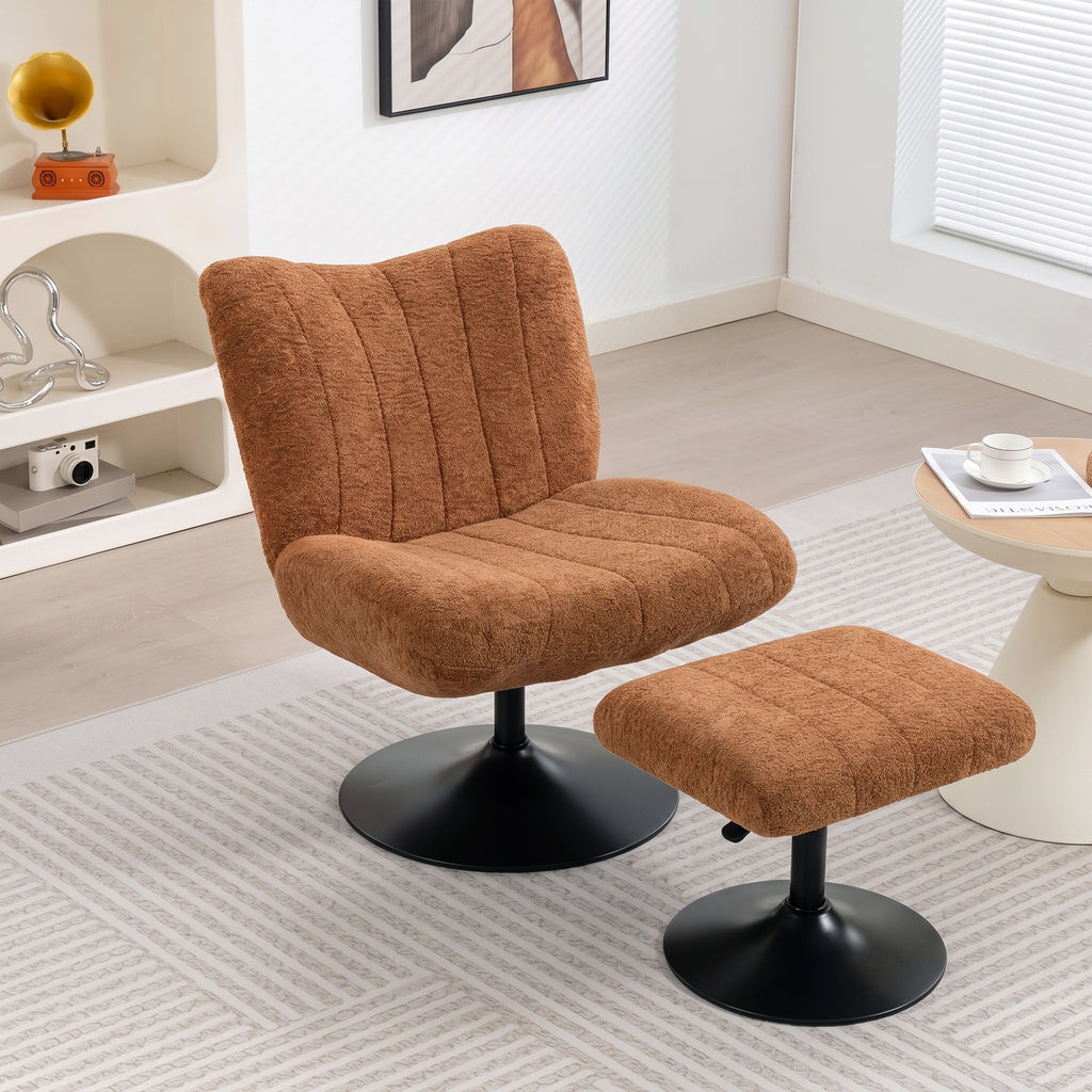 Fauteuil de Salon avec Repose-Pied Réglable, Fauteuil d'Appoint Capitonné en Velours Effet Motifs Gouttes d'Eau, Marron-1
