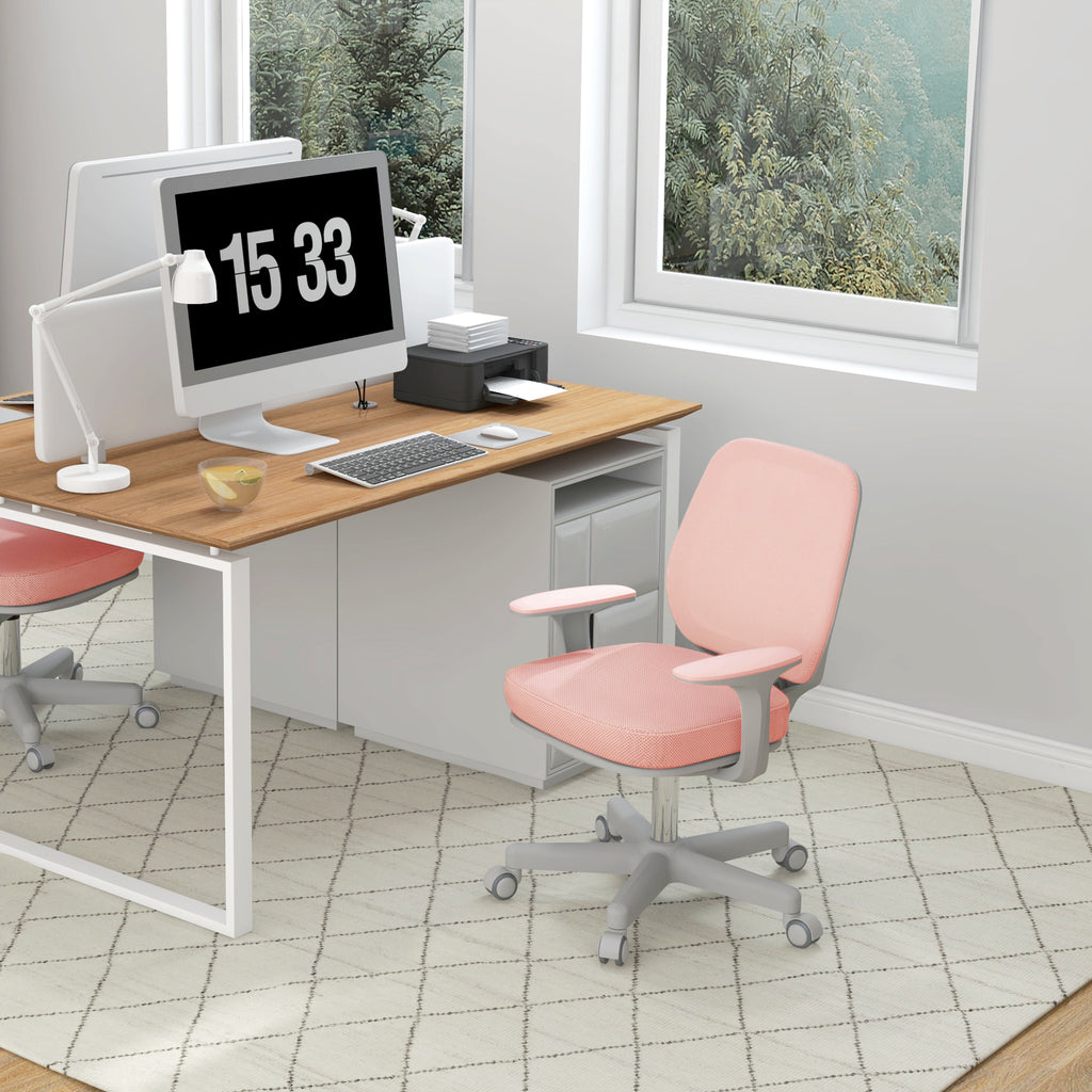 Fauteuil de bureau, chaise de bureau ergonomique en maille, hauteur réglable, 55x48x82,5-94,5cm, rose-1