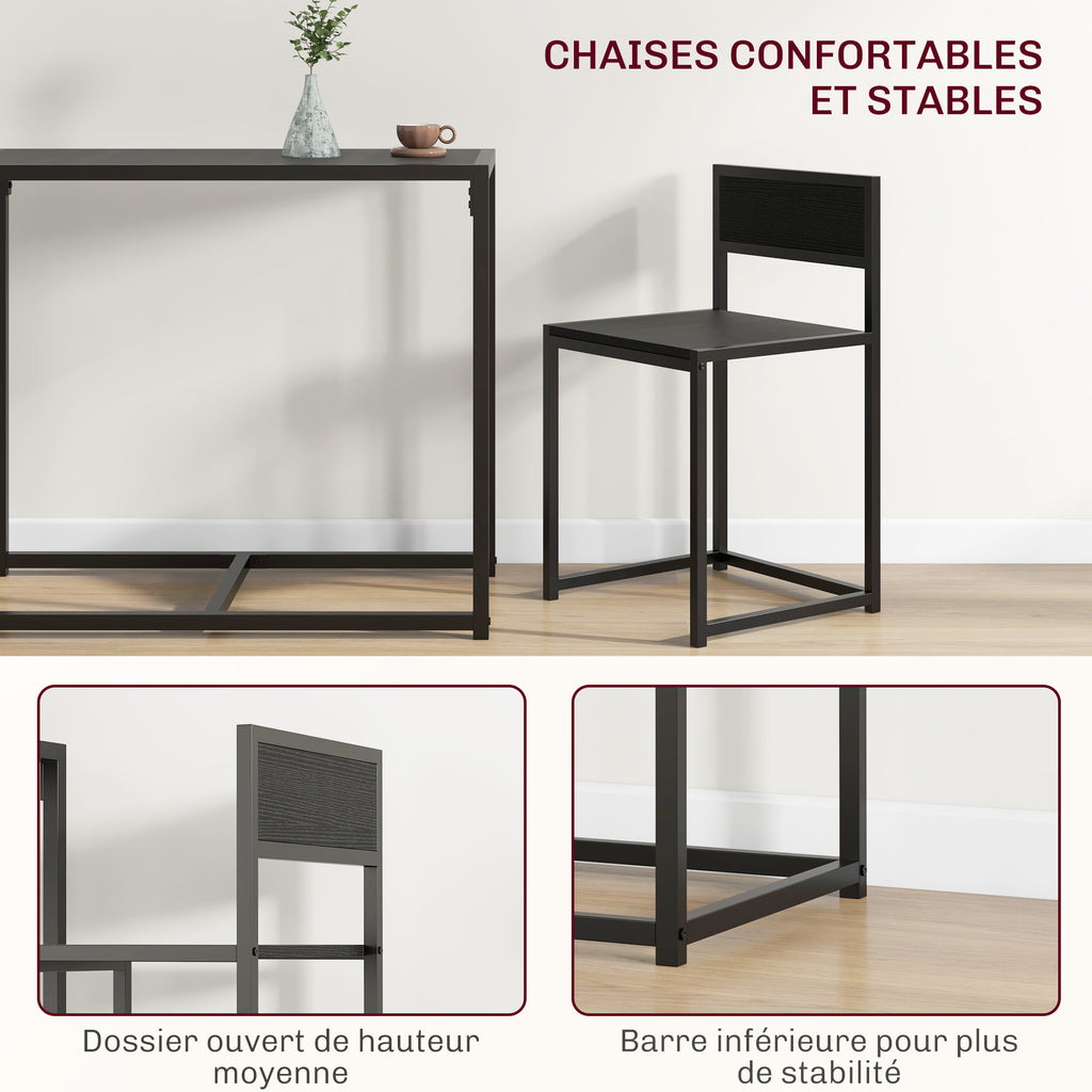 Ensemble table et chaises , table à manger 3 pièces avec 2 chaises encastrables, pour cuisine salon maison, noir-5