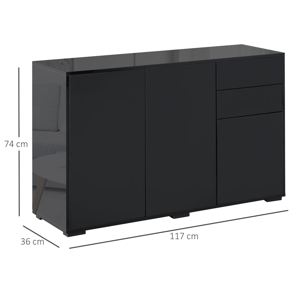 Buffet meuble de rangement 2 tiroirs coulissants 3 portes étagère réglable panneaux de particules 117 x 36 x 74 cm noir-2