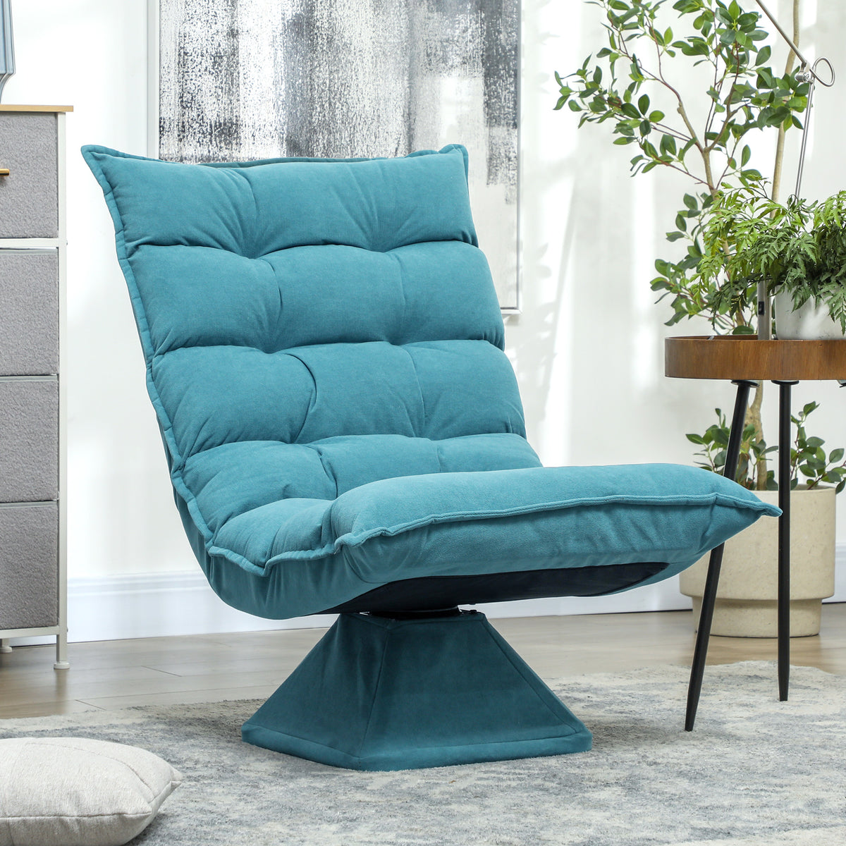Fauteuil de sol paresseux fauteuil relax fauteuil salon design capitonné inclinaison dossier réglable pivotant 360°-6