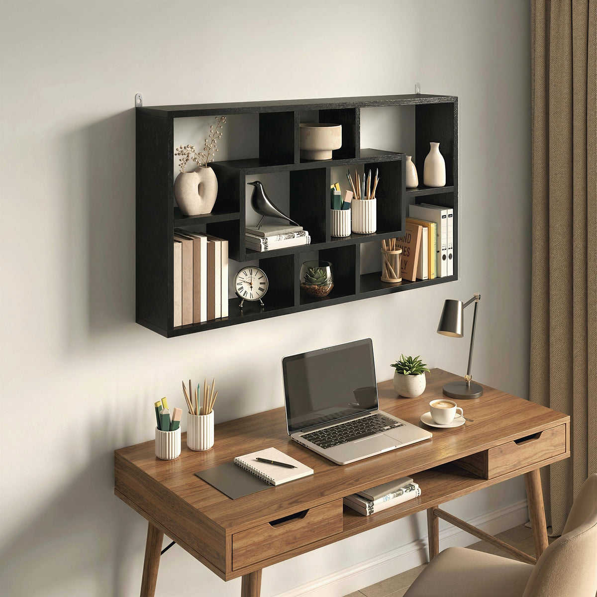 Étagère murale bibliothèque 8 cubes, meuble de rangement, design moderne, 85 x 14,5 x 47,5 cm, noir-1