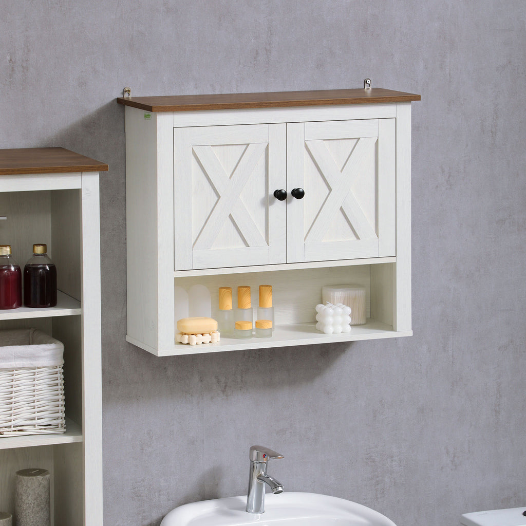 Armoire murale, armoire salle de bain avec placard à portess et compartiment ouvert, dim. 60 x 19,5 x 52,5 cm, blanc-9