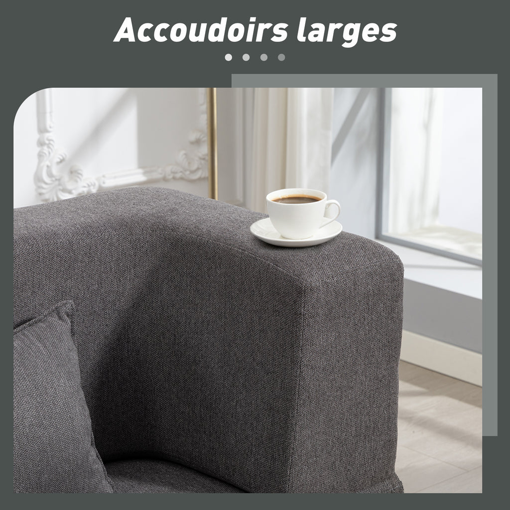 Canapé convertible 2 places, canapé-lit en chenille, assise et accoudoirs larges 2 coussins, entièrement compressé, gris-6