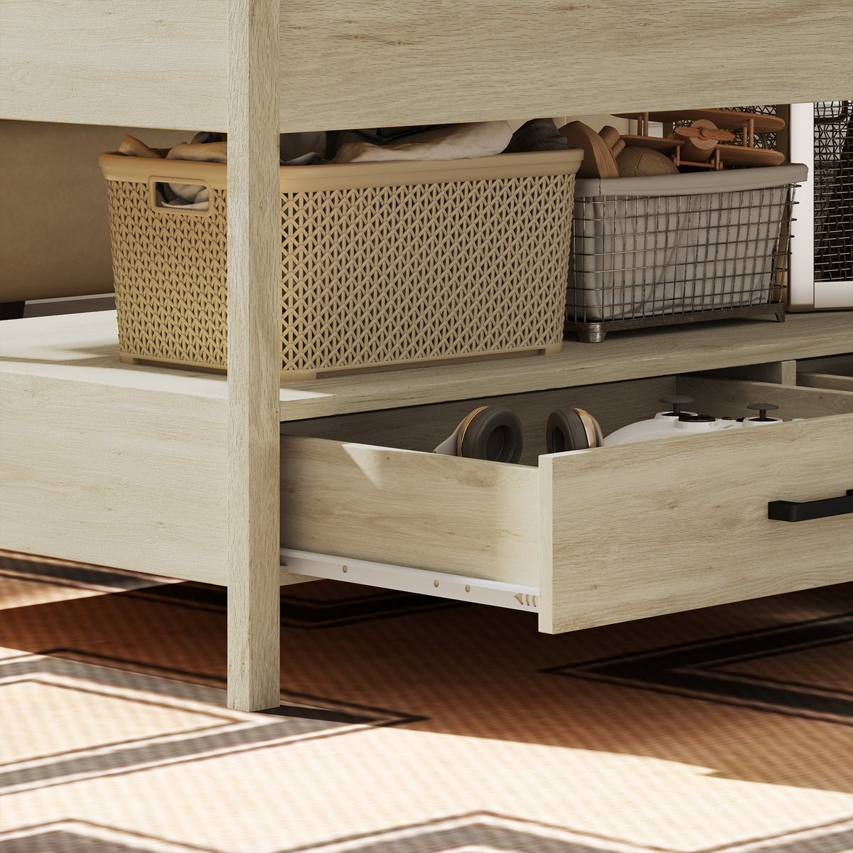 Table basse relevable, table basse avec tiroirs et compartiment caché pour salon, bureau à domicile, chêne-7