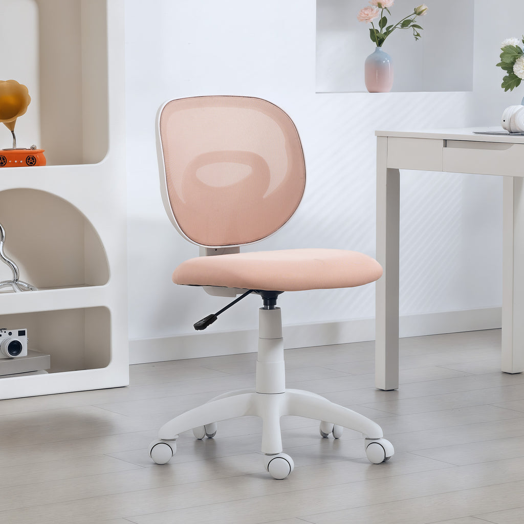 Chaise de Bureau Ergonomique sans Accoudoirs, Fauteuil de Bureau en Maille, Hauteur Réglable, Rose-9