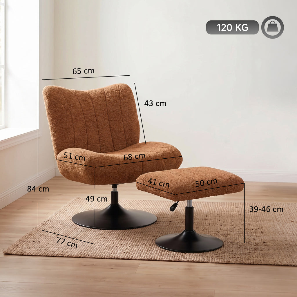 Fauteuil de Salon avec Repose-Pied Réglable, Fauteuil d'Appoint Capitonné en Velours Effet Motifs Gouttes d'Eau, Marron-2