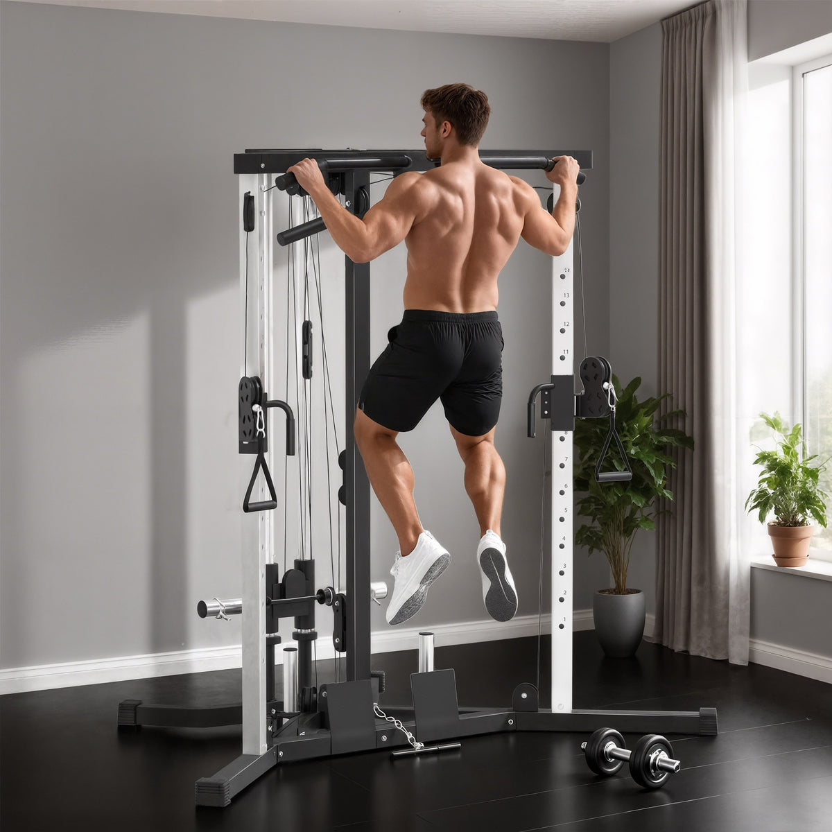 Station de musculation multifonction avec barre de traction, station d'entraînement réglable à 15 positions, noir-1