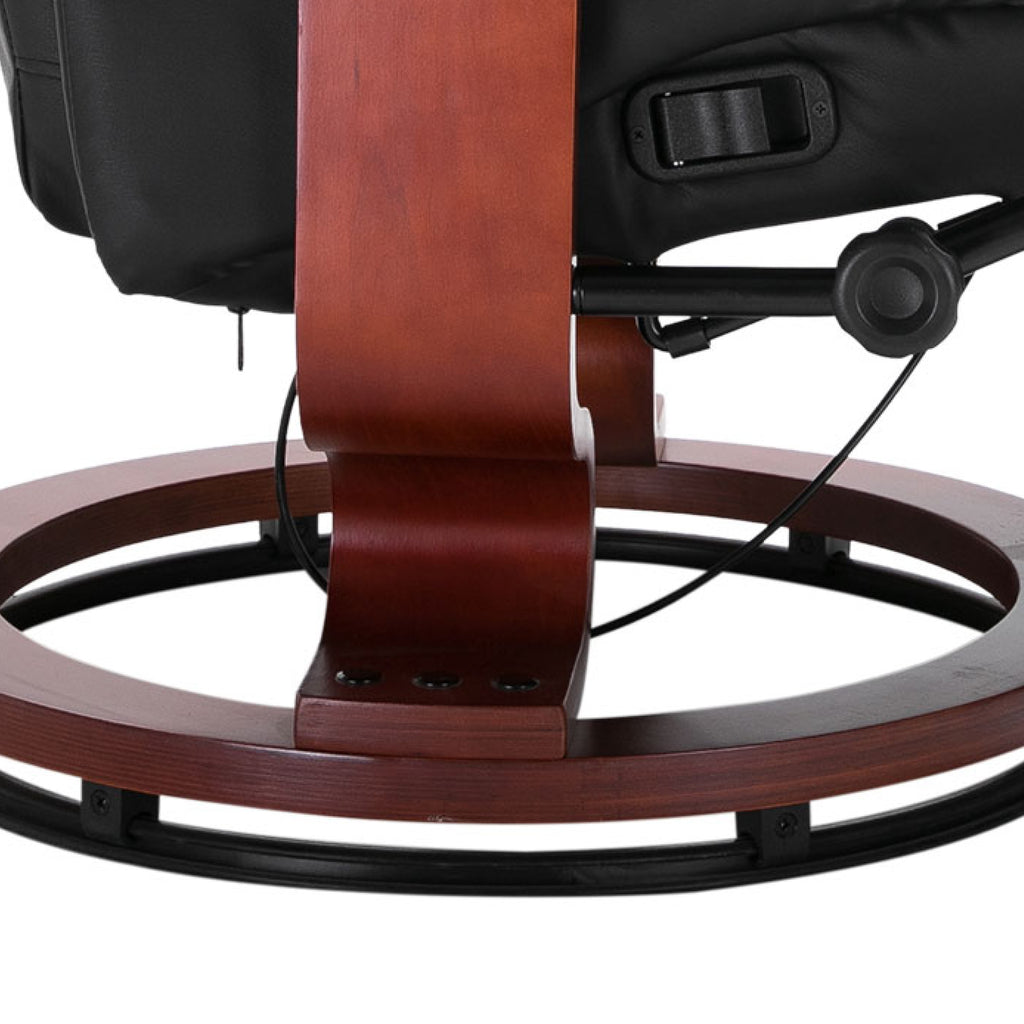 Fauteuil Relax Inclinable, Fauteuil de Salon, Repose-Pieds Réglable, Pivotant 360°, Piètement Bois, Revêtement Synthétique, Noir-7