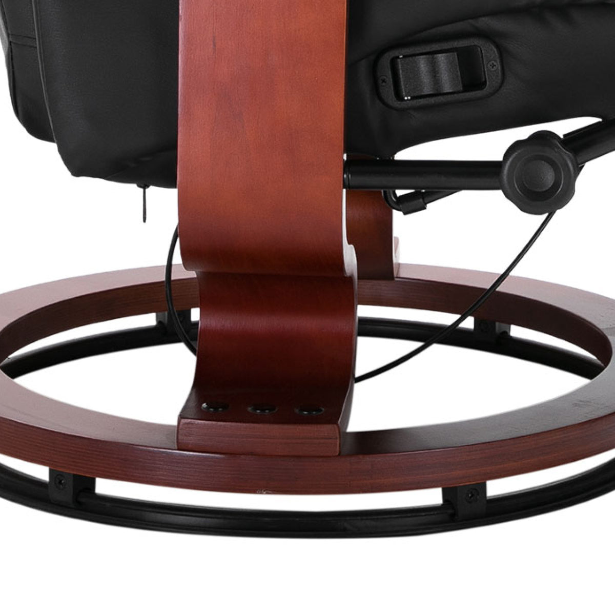 Fauteuil Relax Inclinable, Fauteuil de Salon, Repose-Pieds Réglable, Pivotant 360°, Piètement Bois, Revêtement Synthétique, Noir-7