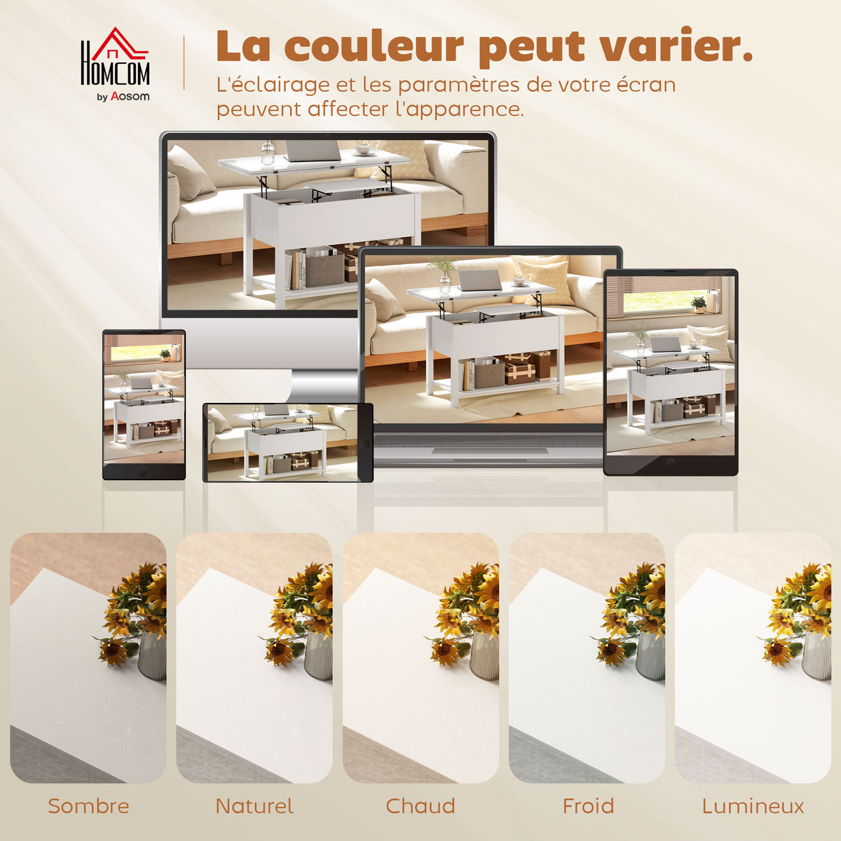 Table basse relevable et extensible table de salon avec compartiment caché étagère ouverte 100x45x50,5cm blanc-7