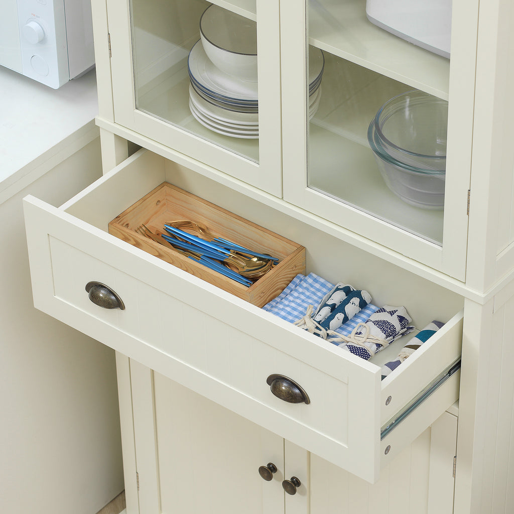 Buffet meuble cuisine rangement armoire de cuisine 4 portes dont 2 portes vitrées et 1 tiroir hauteur 182,5 cm avec étagères réglables - beige-8