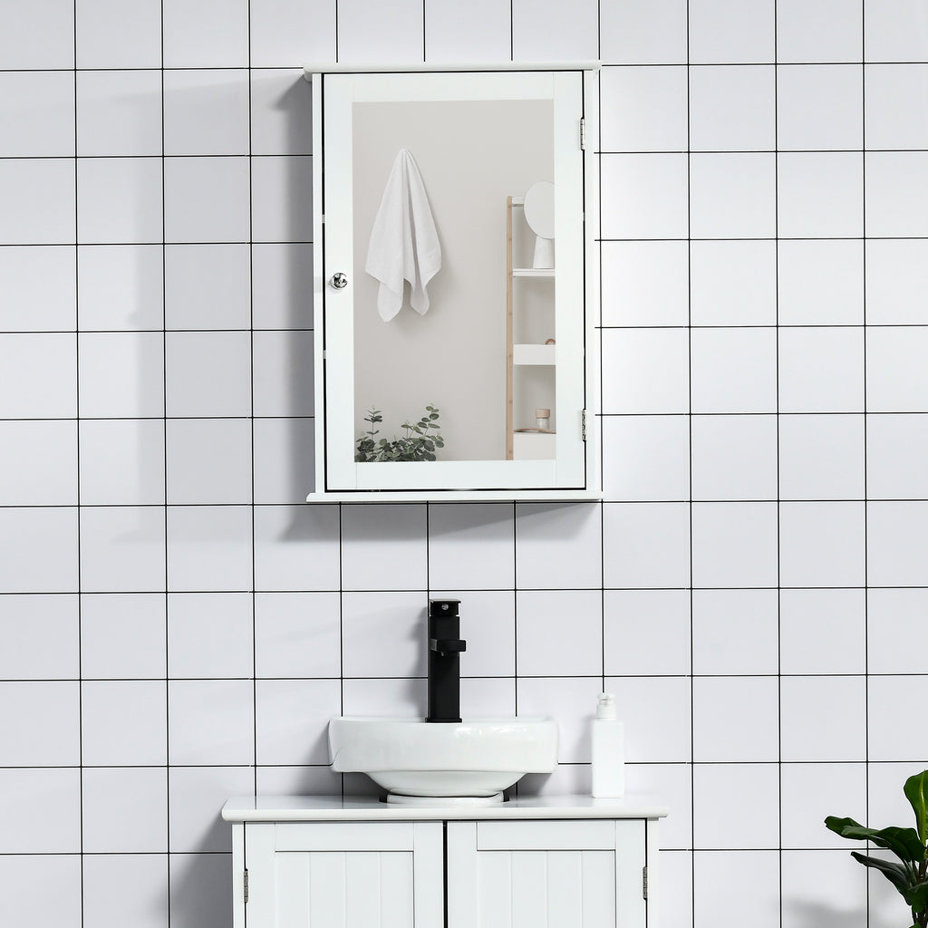 Armoire Murale de Salle de Bain avec Miroir - Armoire à Glace - Placard de Rangement Toilettes - 1 Porte, 2 étagères - Verre MDF Blanc-7