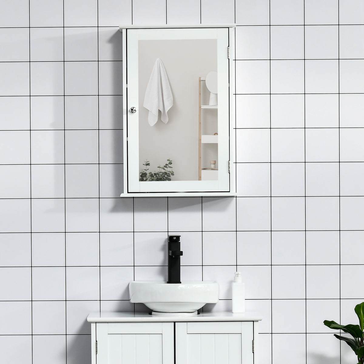 Armoire Murale de Salle de Bain avec Miroir - Armoire à Glace - Placard de Rangement Toilettes - 1 Porte, 2 étagères - Verre MDF Blanc-7