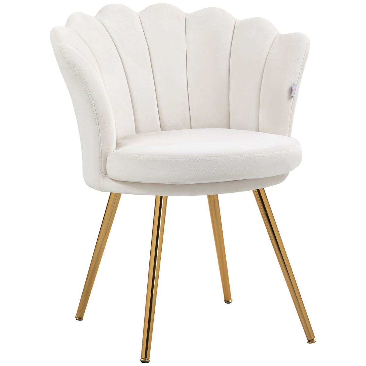 Fauteuil coquillage chaise coiffeuse fauteuil en velours fauteuil de salon avec pieds en métal doré crème-0