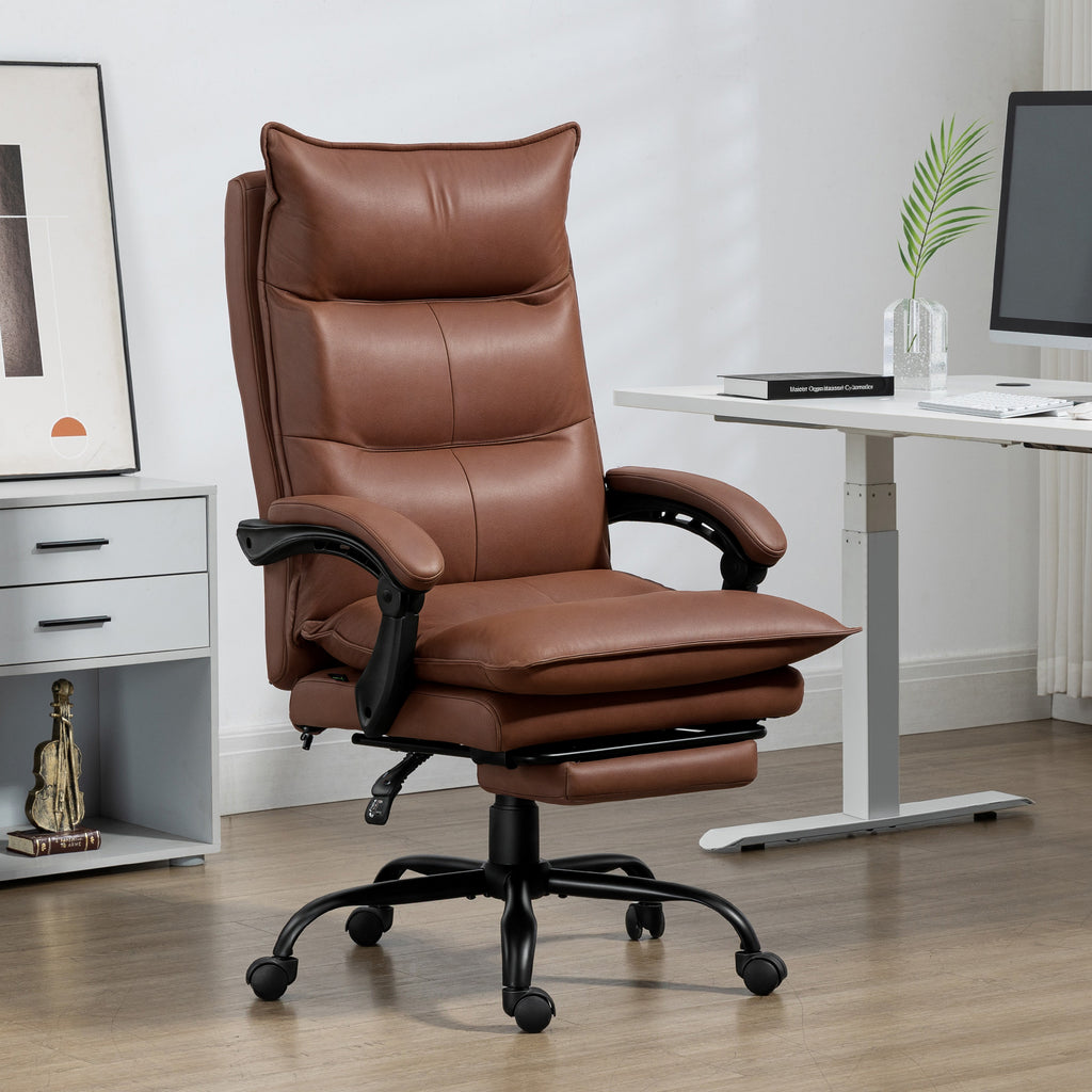 Fauteuil de bureau massant et chauffant, chaise de bureau, hauteur réglable, dossier inclinable, 66x74x121,5cm marron-9
