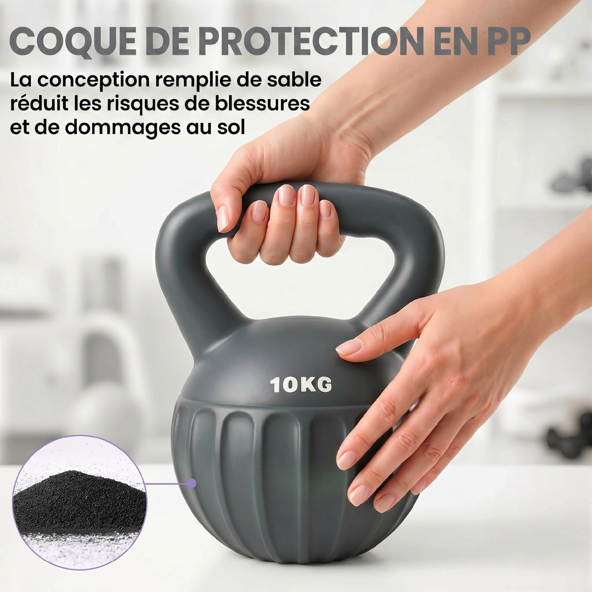 Kettlebell 10 kg, Haltère avec Poignée Antidérapante, Haltère à Boule, Musculation, Entraînement, pour Gym, Gris-4