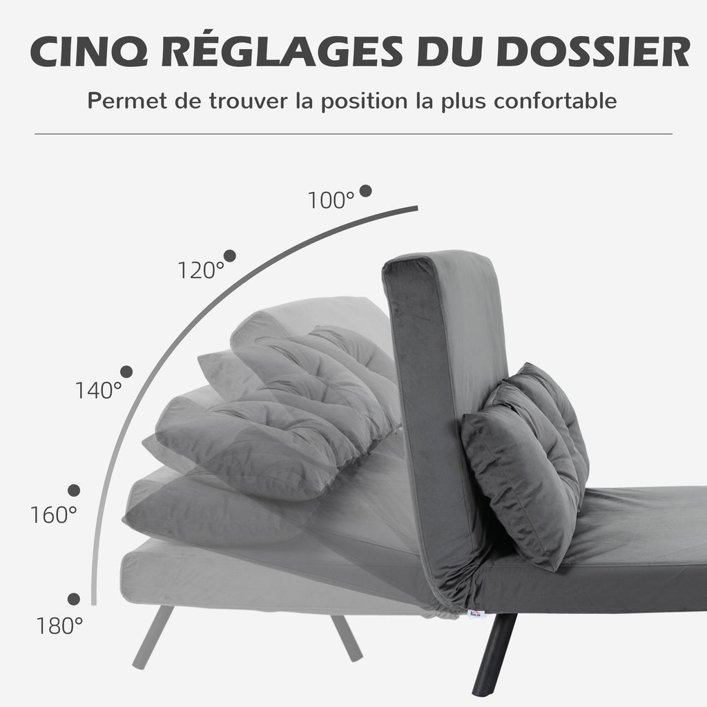 Canapé convertible 2 places avec dossier réglable sur 5 niveaux et 2 coussins rembourrés pour salon, chambre d'amis-4