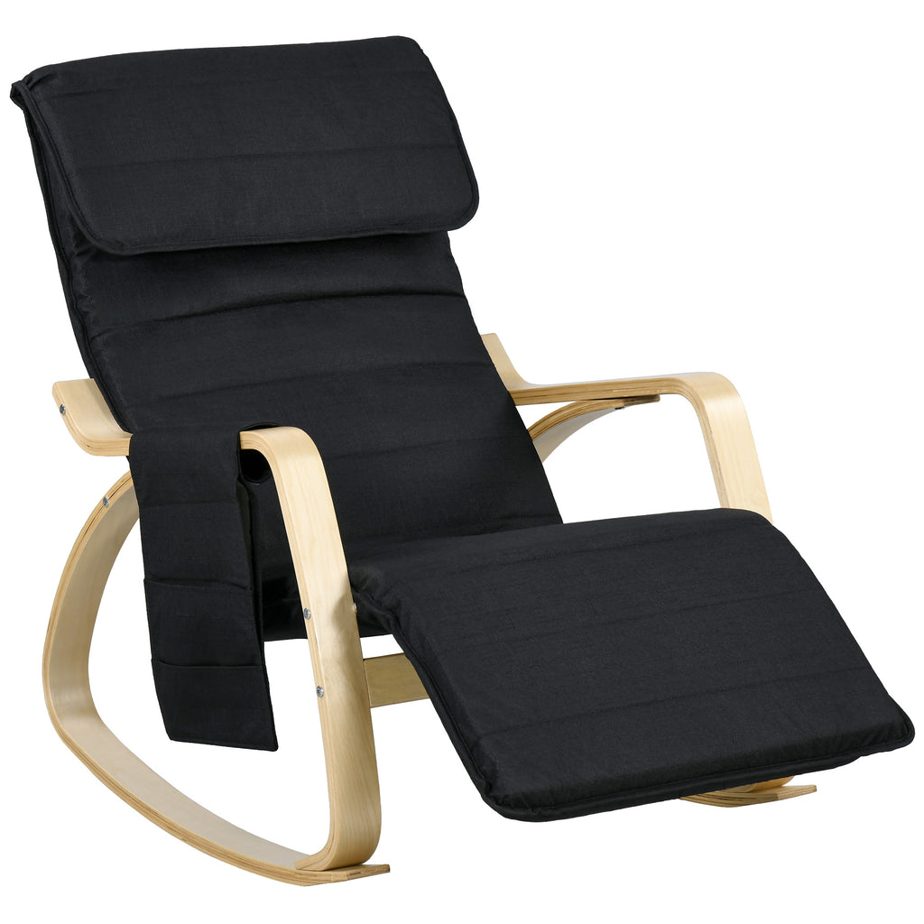 Fauteuil relax à bascule fauteuil allaitement avec repose-pieds réglable, poche latérale et appui-tête, noir-0