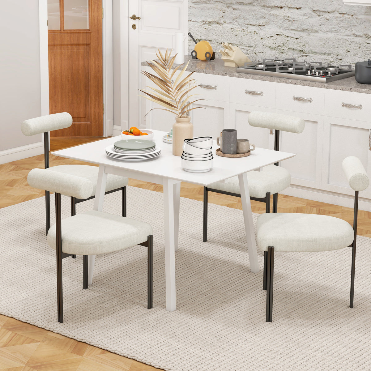 Table de cuisine pliable table à manger pliante avec plateau rabattable en bois pour 2 à 4 personnes blanc-6