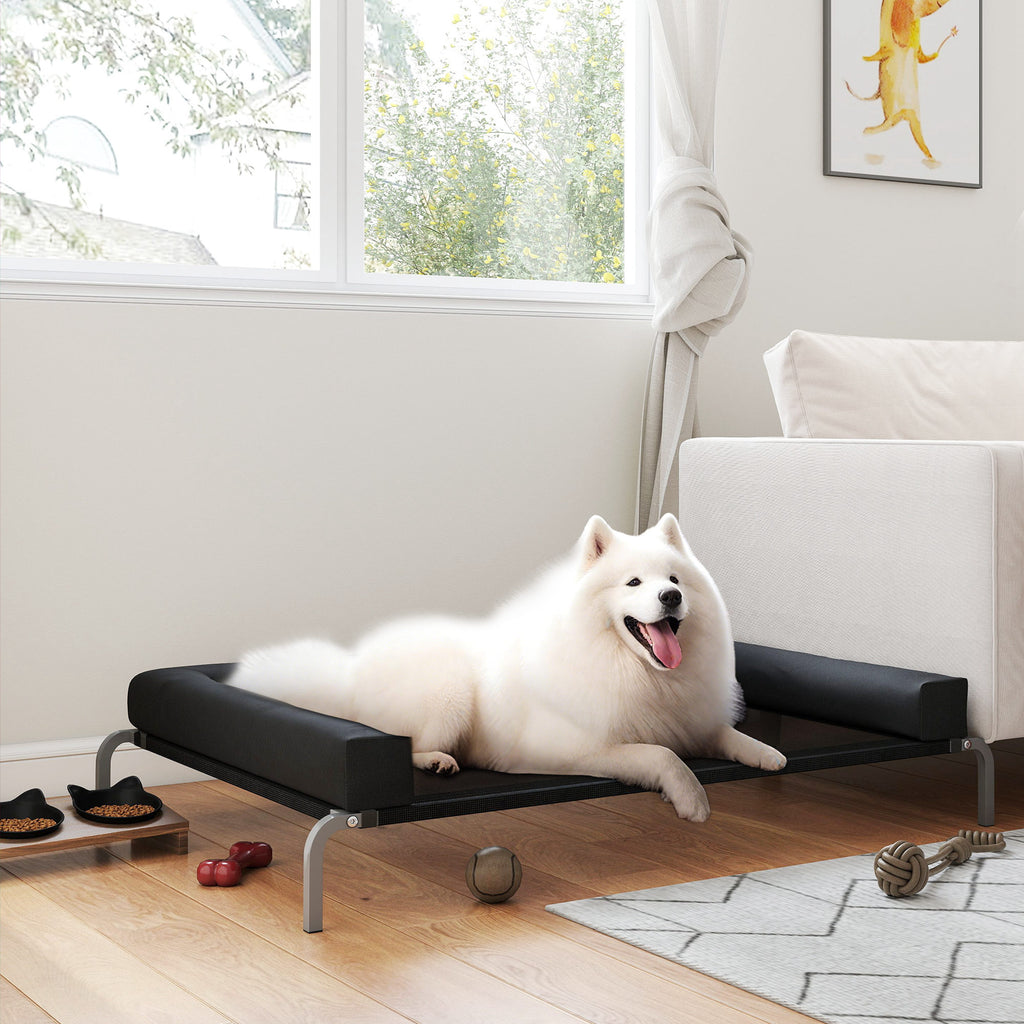 Lit surélevé pour chien rafraichissant, lit de camp pour chiens intérieur extérieur portable, 130 x 90 x 30 cm, noir-9