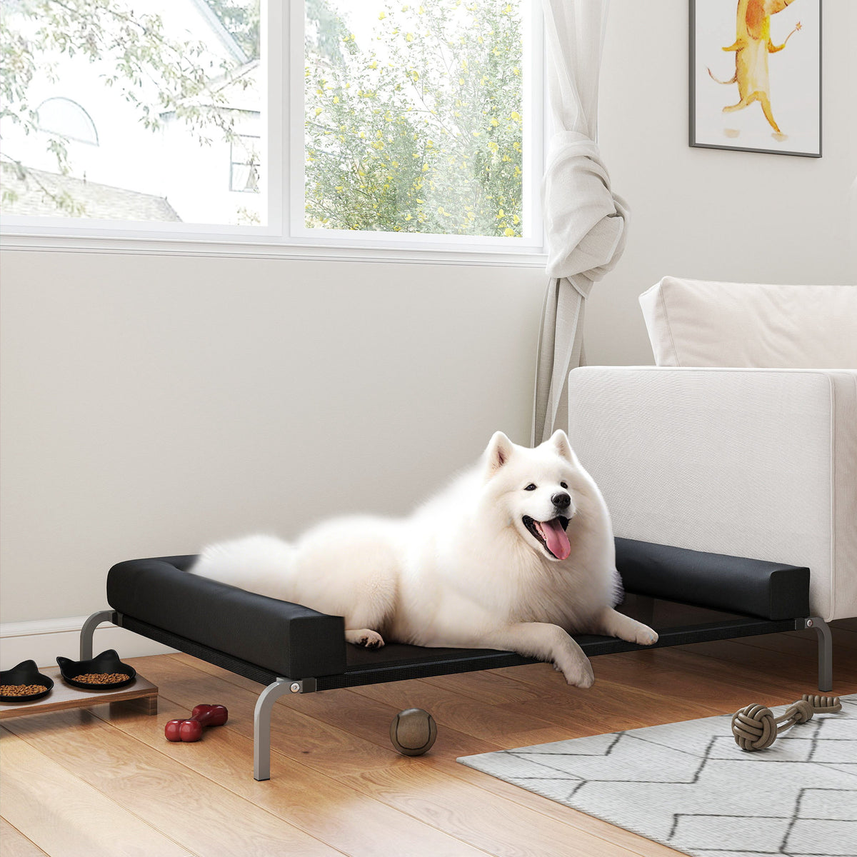Lit surélevé pour chien rafraichissant, lit de camp pour chiens intérieur extérieur portable, 130 x 90 x 30 cm, noir-9