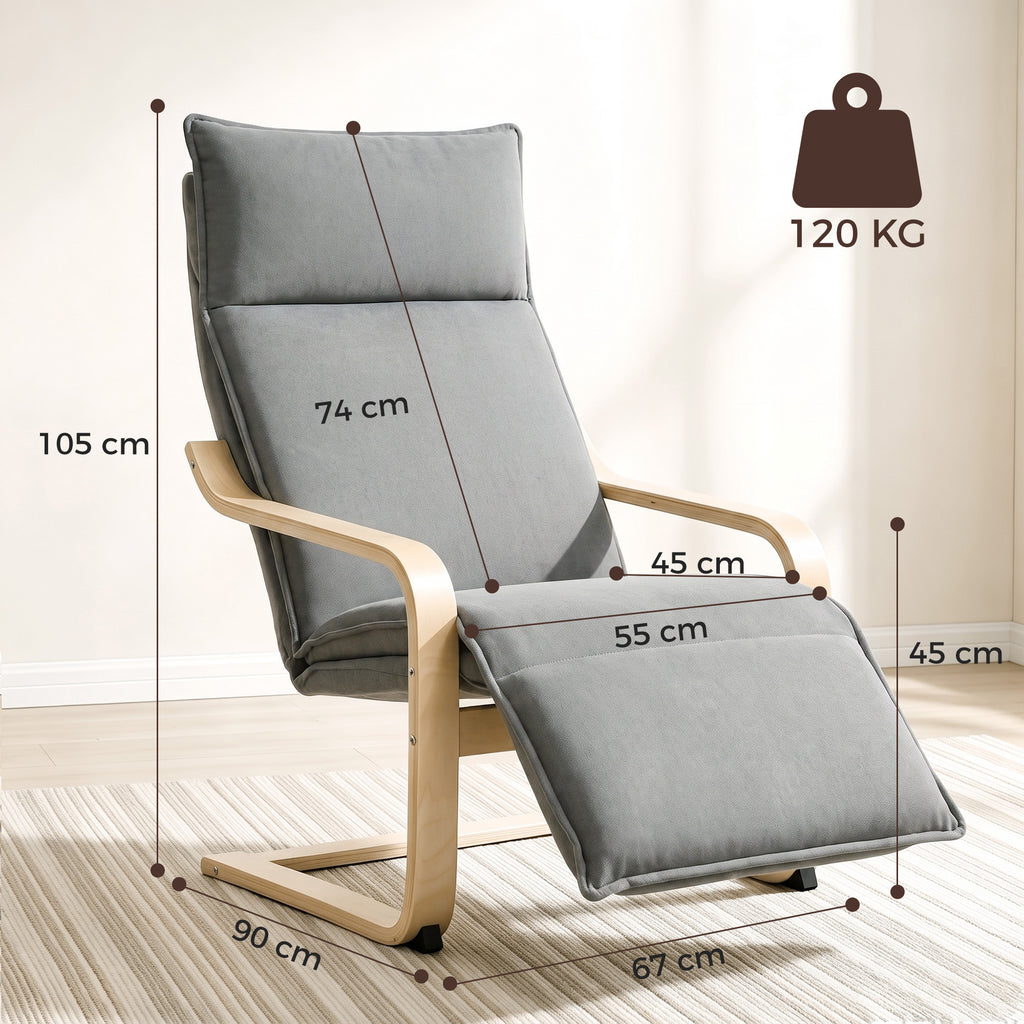 Fauteuil Salon, Fauteuil d'Appoint Rembourré en Lin avec Repose-Pieds, Assise Large, Bascule Douce, Dossier Haut, Gris-2