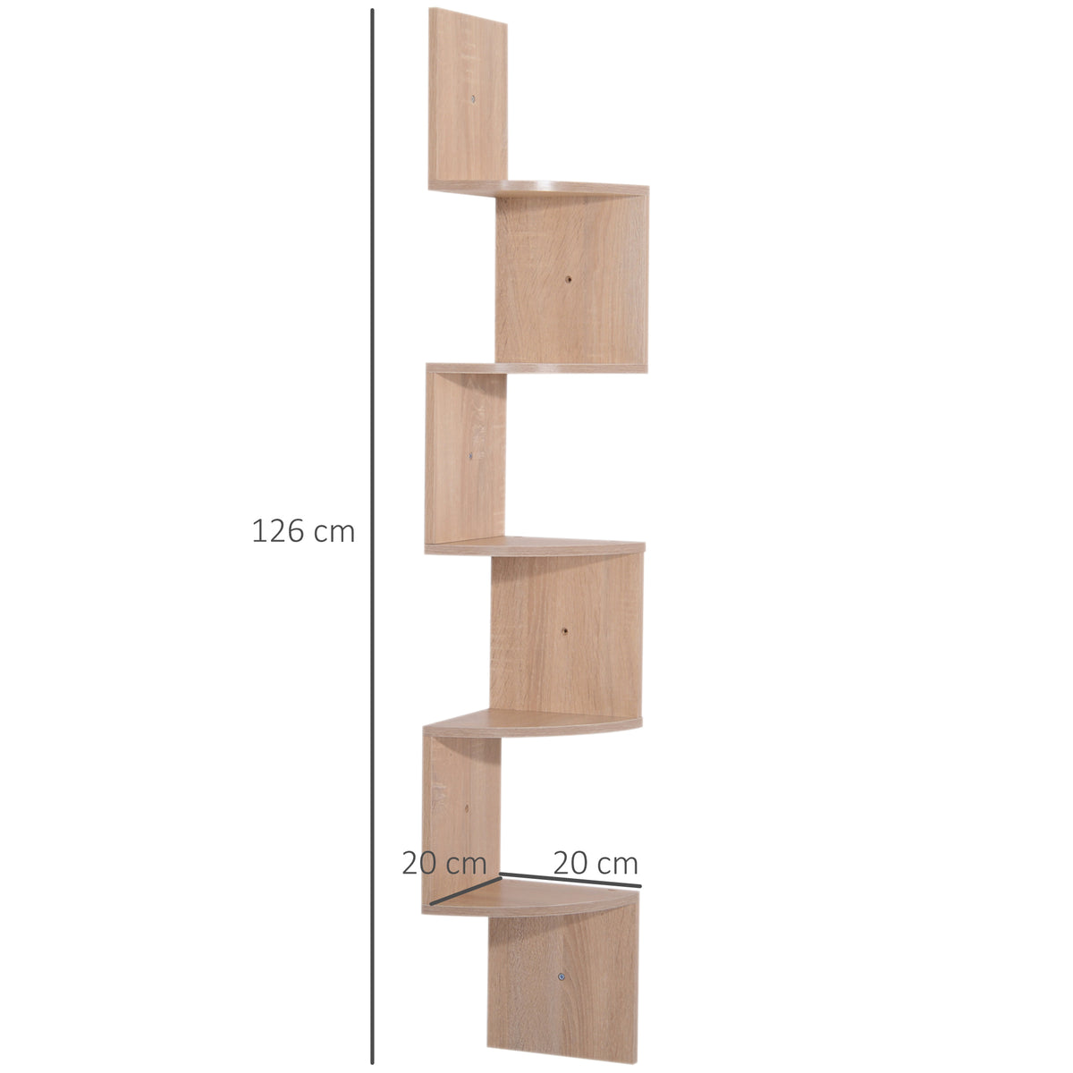 Étagère d'angle Murale de Rangement Forme Zigzag 20L x 20l x 126H cm 5 Niveaux Bois chêne Clair-2