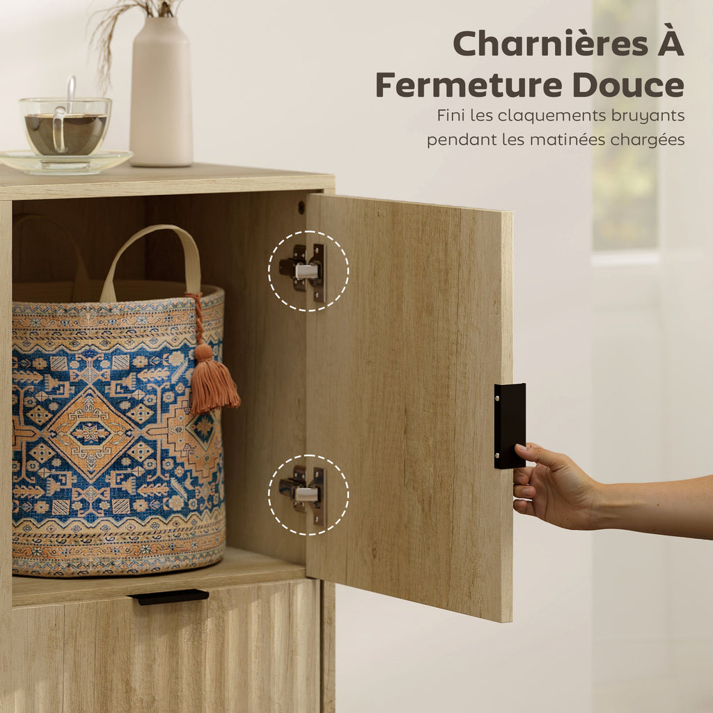 Buffet salon, meuble de rangement, 2 portes, 2 tiroirs, étagère réglable, compartiment ouvert, 80x40x90cm, bois naturel-5