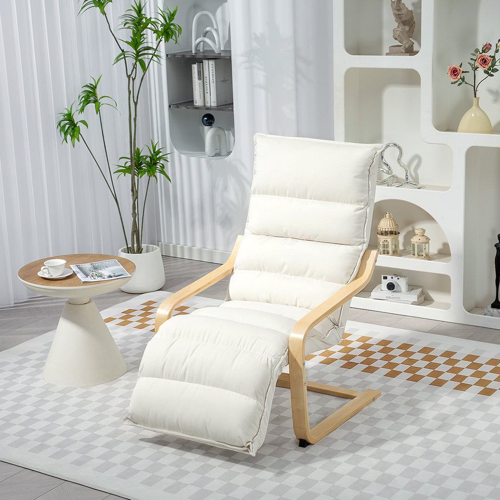 Fauteuil salon, fauteuil d'appoint rembourré en velours, repose-pieds réglable et structure en acier, 67x93x105cm, crème-9