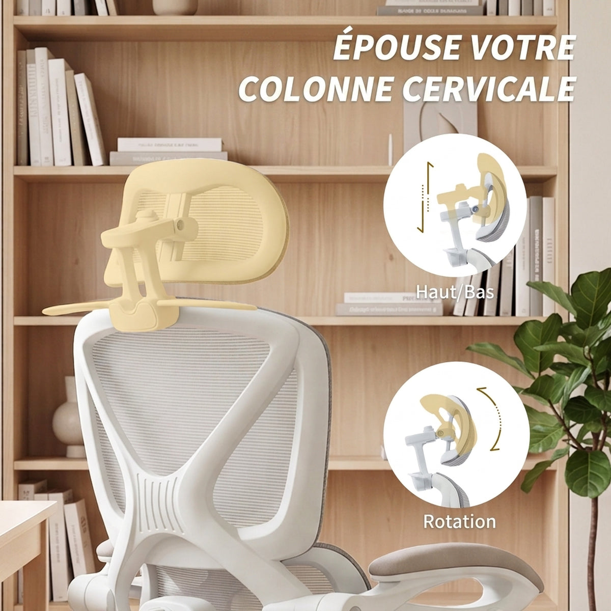 Chaise Bureau Ergonomique avec Appui-Tête Réglable, Fauteuil de Bureau Inclinable en Maille, Dossier Séparé, Gris-5