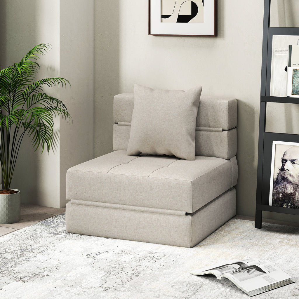 Chauffeuse canapé-lit convertible fauteuil 1 place avec 1 coussin déhoussable, tissu beige-8