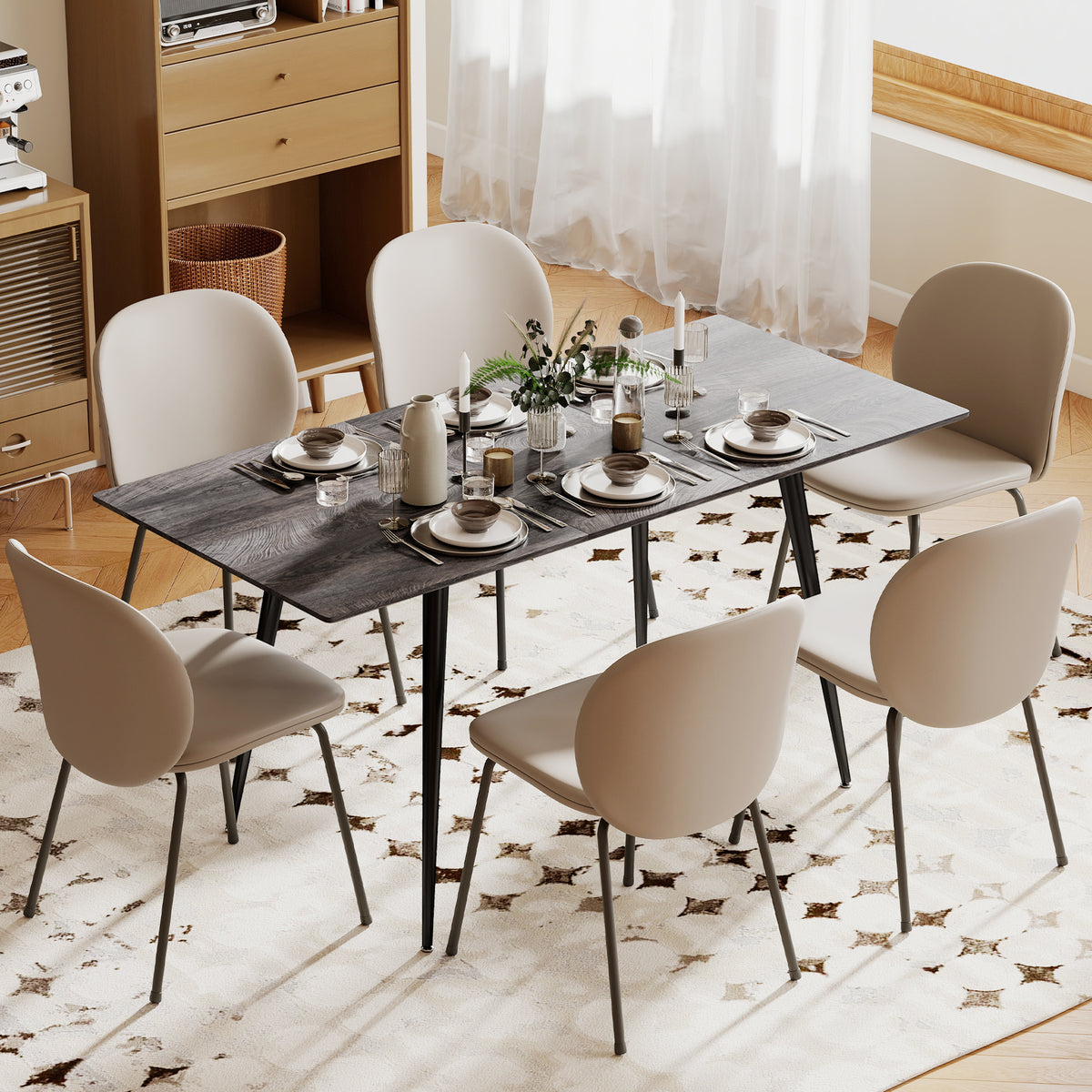 Table à manger pliante table extensible 120-160 cm jusqu'à 6 à 8 personnes avec pieds en acier, gris-1