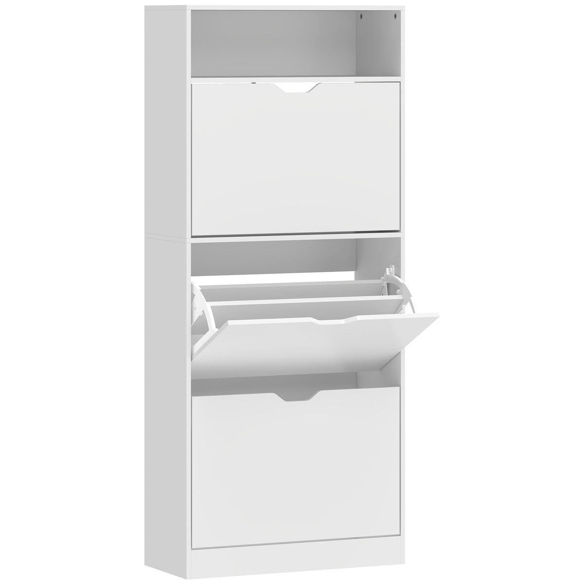 Meuble à chaussures 18 paires, armoire à chaussures étroite, 3 tiroirs rabattables, étagères réglables, blanc-0