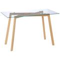 Table à manger pour 4 personnes, 120x60x76cm, table de cuisine, plateau en verre trempé et pieds en acier, transparent-0
