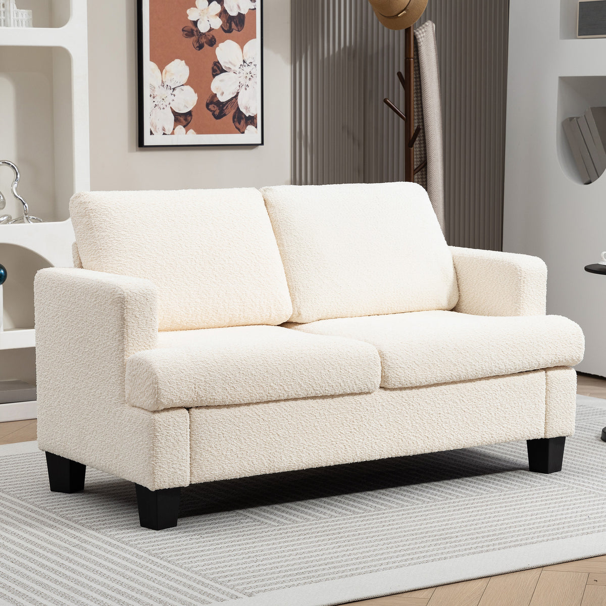 Canapé 2 places 120 cm avec coussins de dossier amovibles, tissu chenille pour salon, chambre, bureau, beige-9