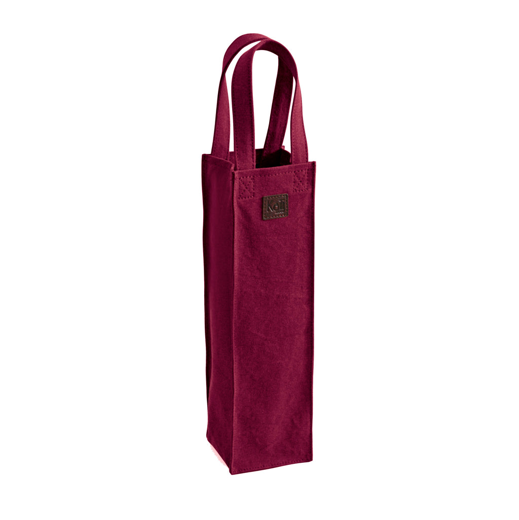 K0016XB | Borsa Porta Bottiglia in Canvas/ Vera Pelle pieno fiore, volanata. Colore Bordeaux/Testa Moro. Capacità: 1 bottiglia. Dimensioni: cm 10 x 37 x 10. Confezione: Polybag-1