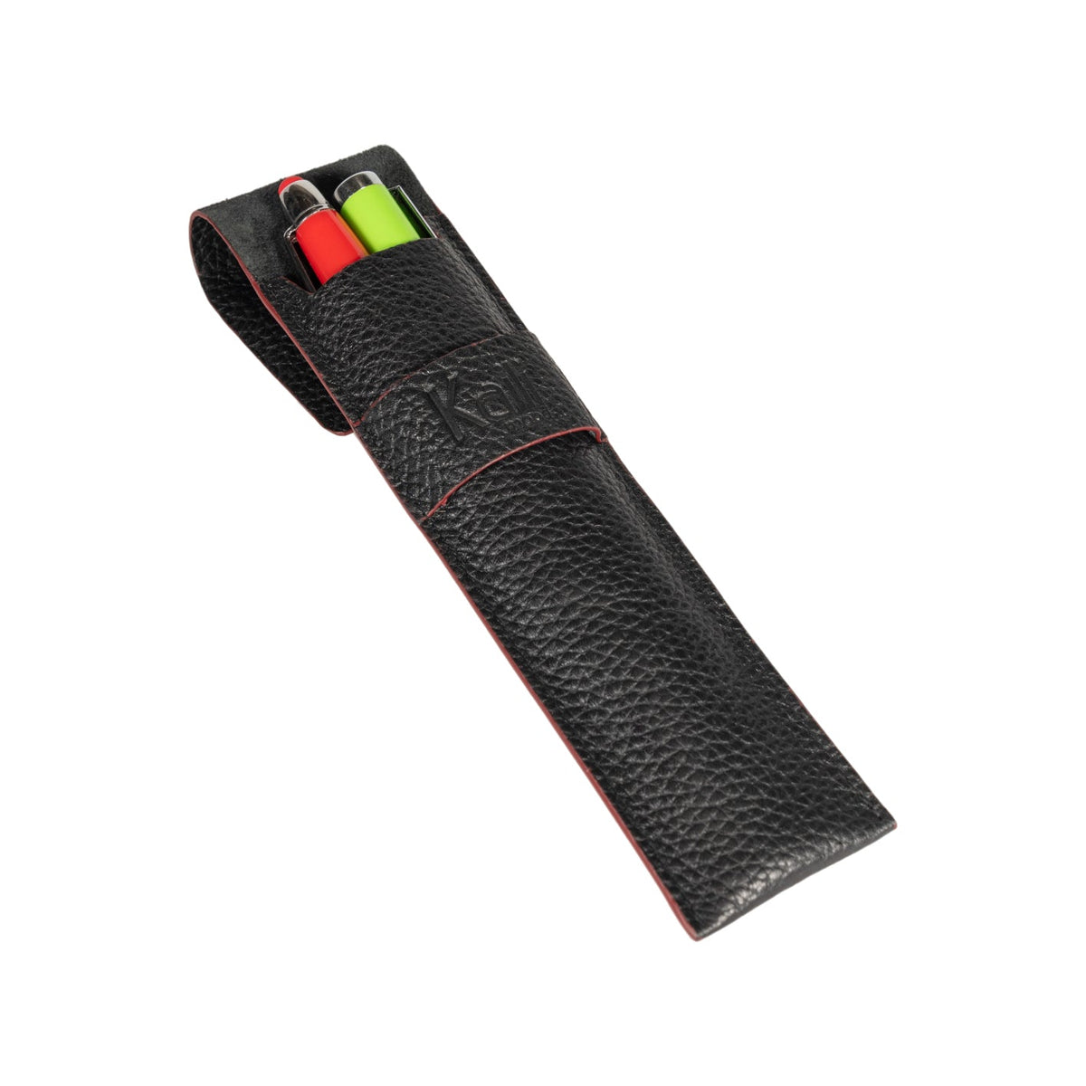 K0028AB | Custodia per Penne in Vera Pelle pieno fiore, grana dollaro - Colore Nero con bordi Rossi - Dimensioni: cm 4,5 x 16,5 x 1 - Confezione: Scatola regalo fondo/coperchio-1