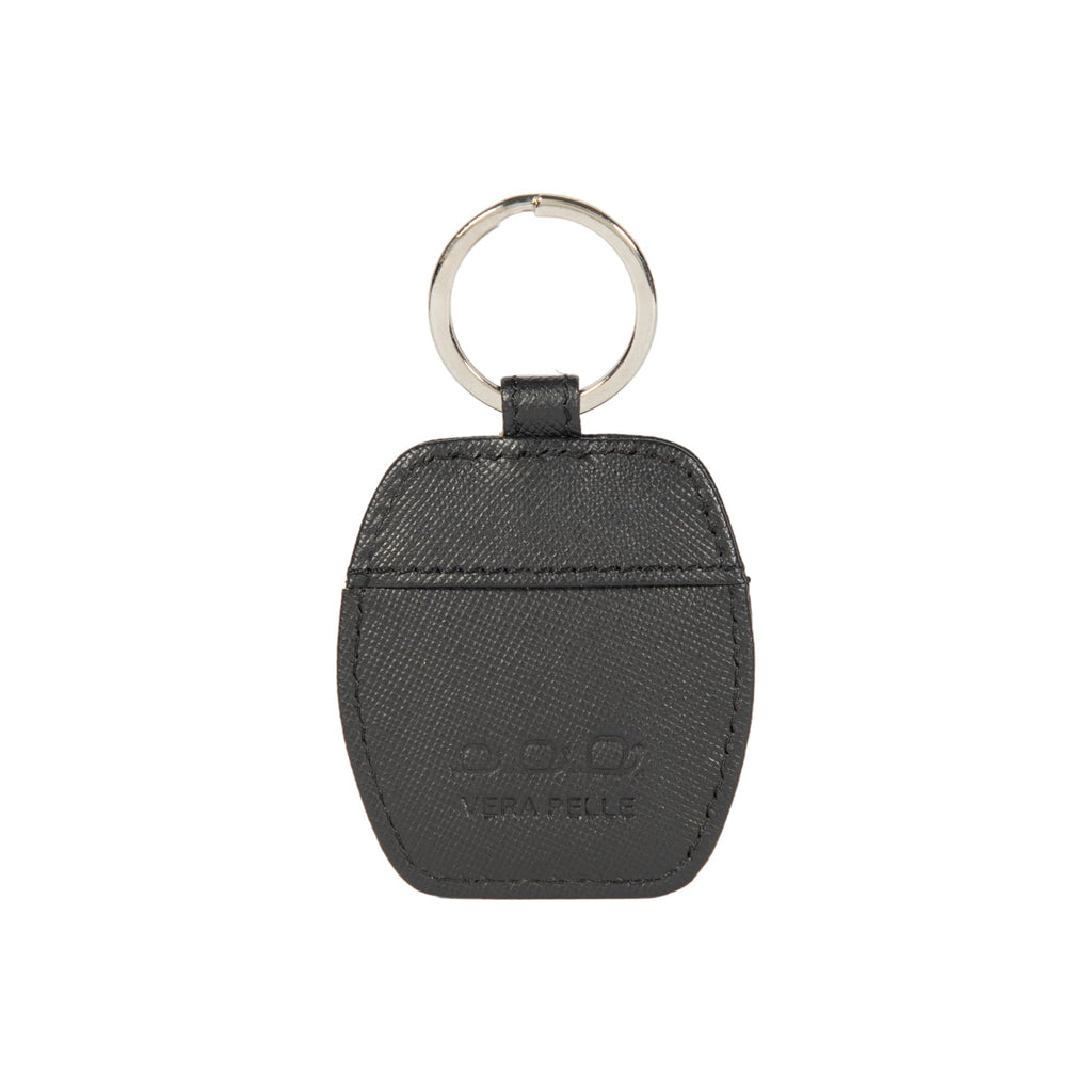 K10854AB | Portachiavi in Saffiano Vera Pelle. Colore Nero. Anello per chiavi Nickel Lucido. Dimensioni totali: cm 5,5 x 9,5 x 0,5. Confezione: Gift Box rigido fondo/coperchio-1