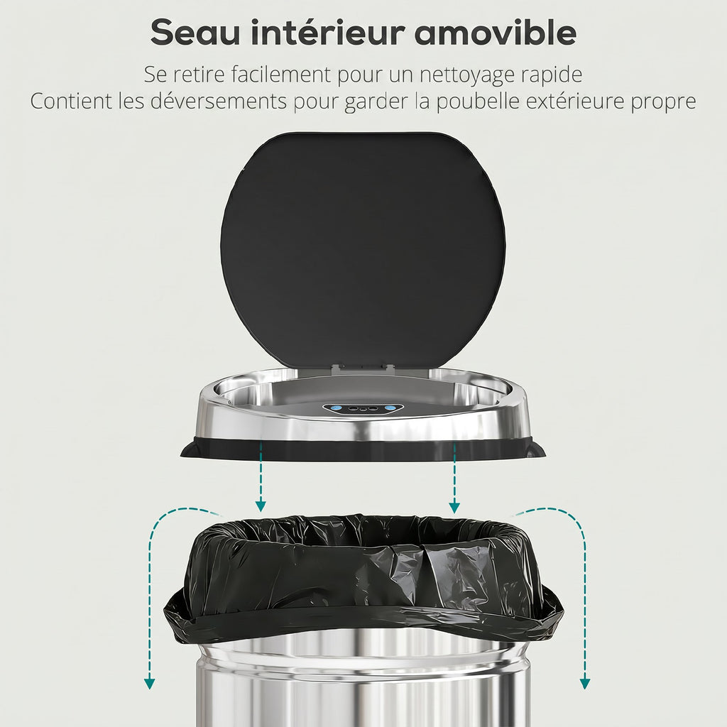 Pattumiera automatica 42 L con sensore e secchio rimovibile, inox-4