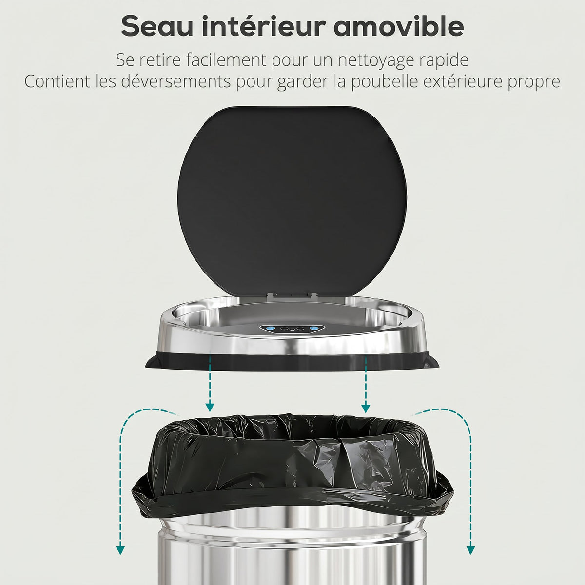 Pattumiera automatica 42 L con sensore e secchio rimovibile, inox-4