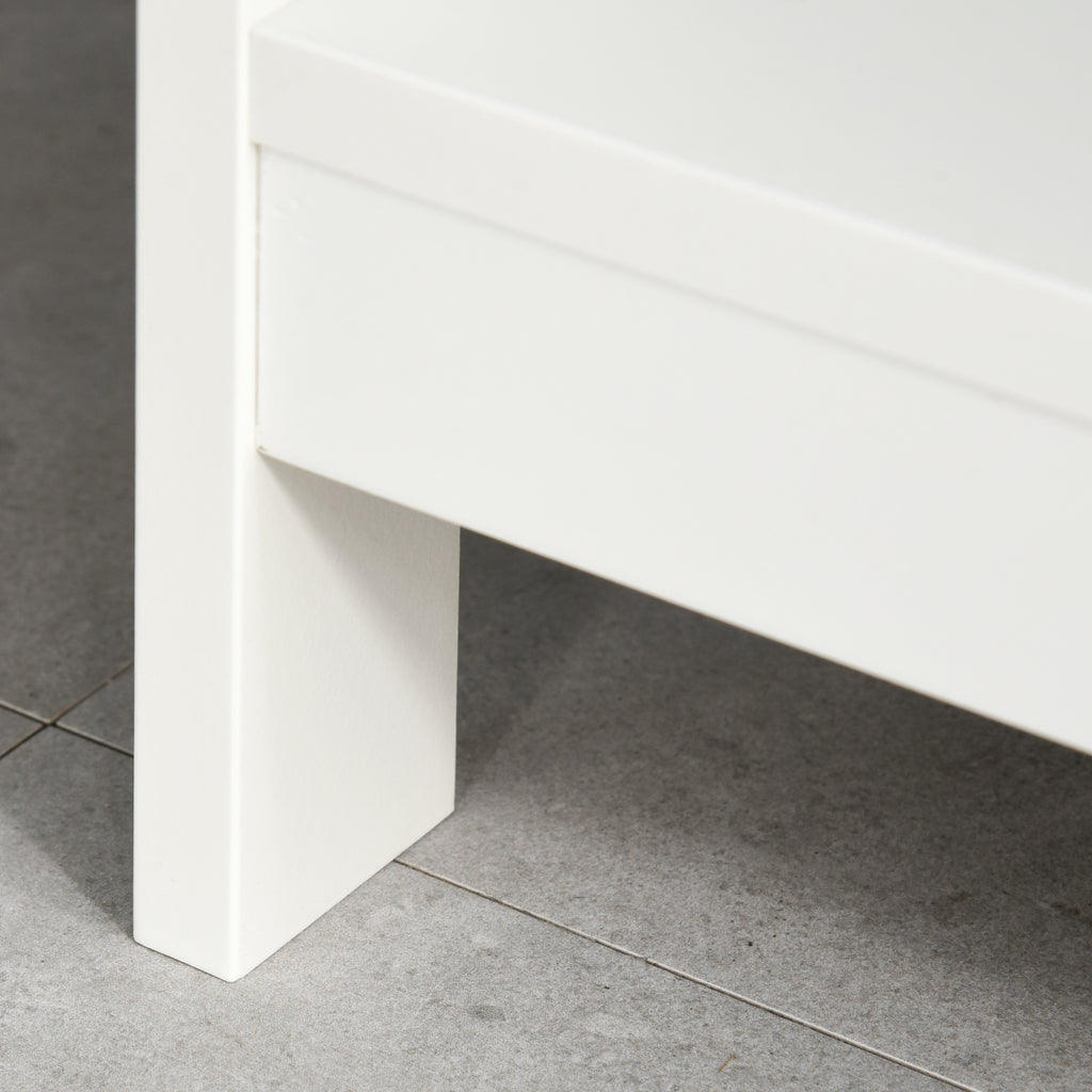 Table de console table d'entrée style table de drapier néo-rétro 2 tiroirs 2 étagères dim. 100L x 30,5l x 80H cm en bois blanc-7