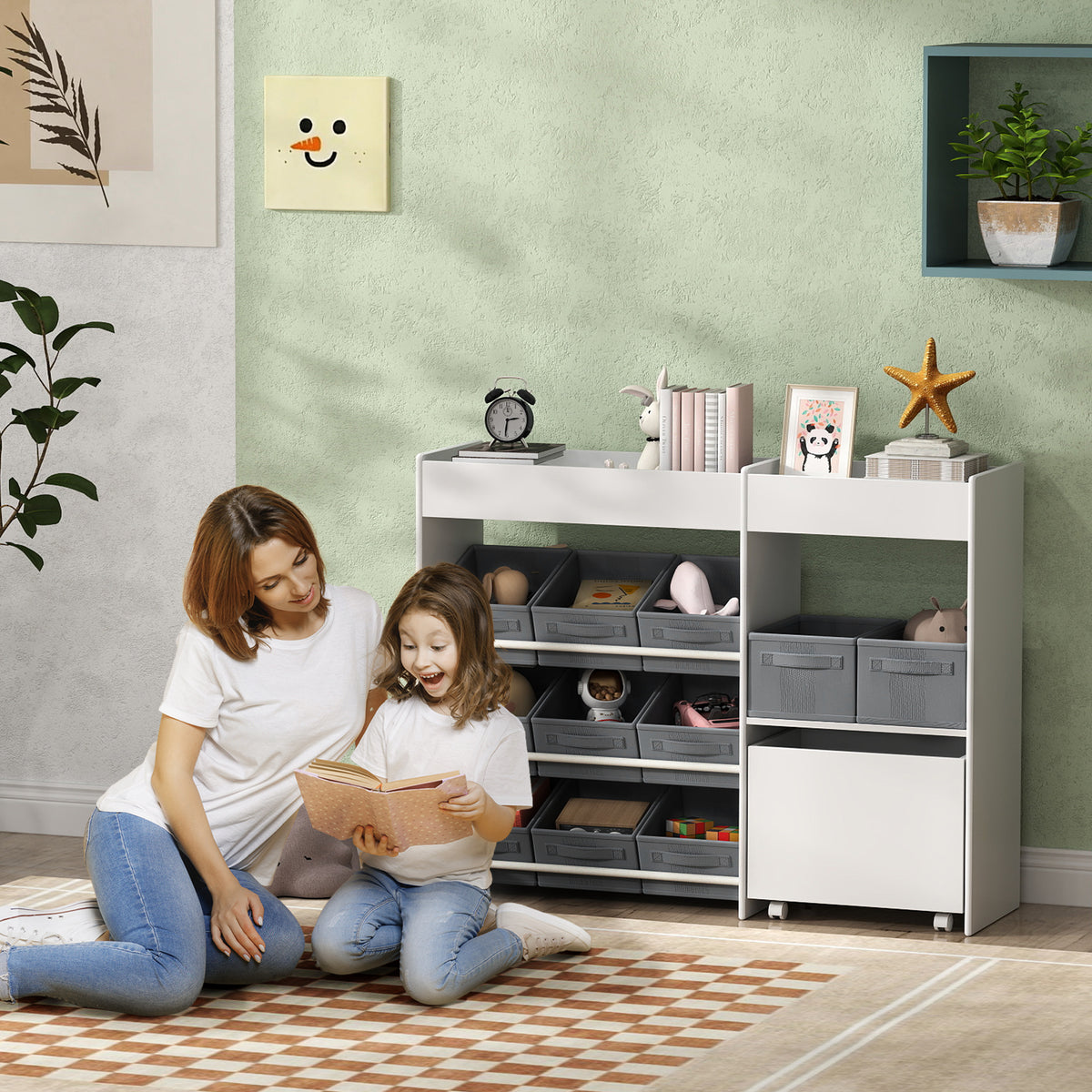Étagère à jouets pour enfants étagère à livres 11 bacs de rangements en tissu non tissé 105 x 30 x 80 cm blanc-1