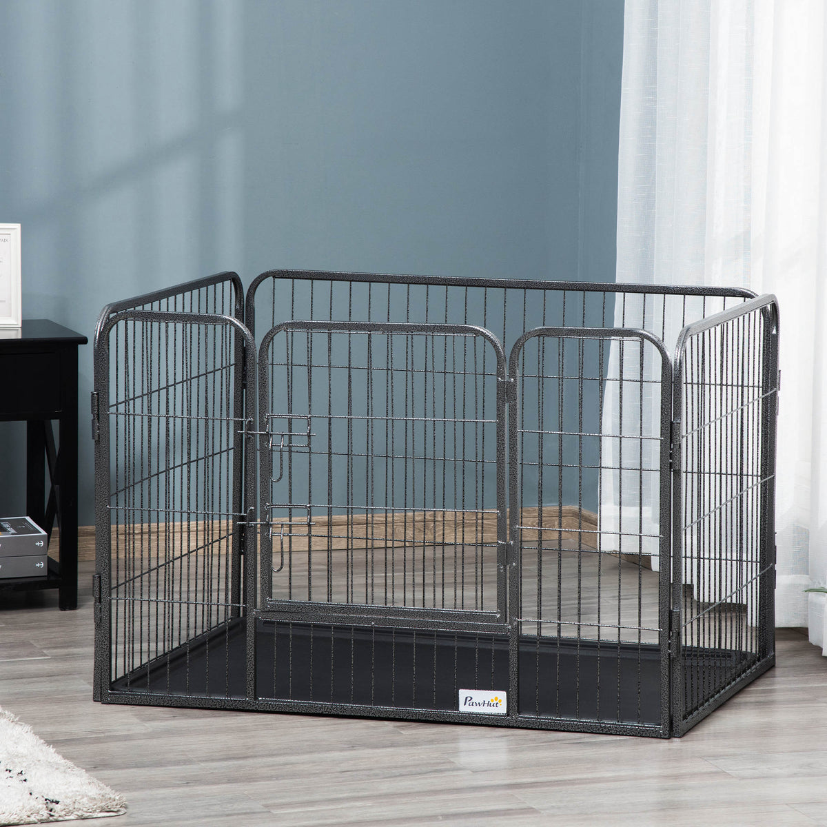 Enclos parc pour chien 4 panneaux en métal grillagé avec Porte Verrouillable, dim. 109L x 74l x 71H cm-6